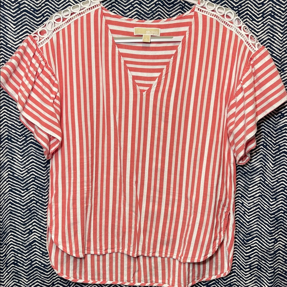 MICHAEL Michael Kors Coral and White Striped Blouse